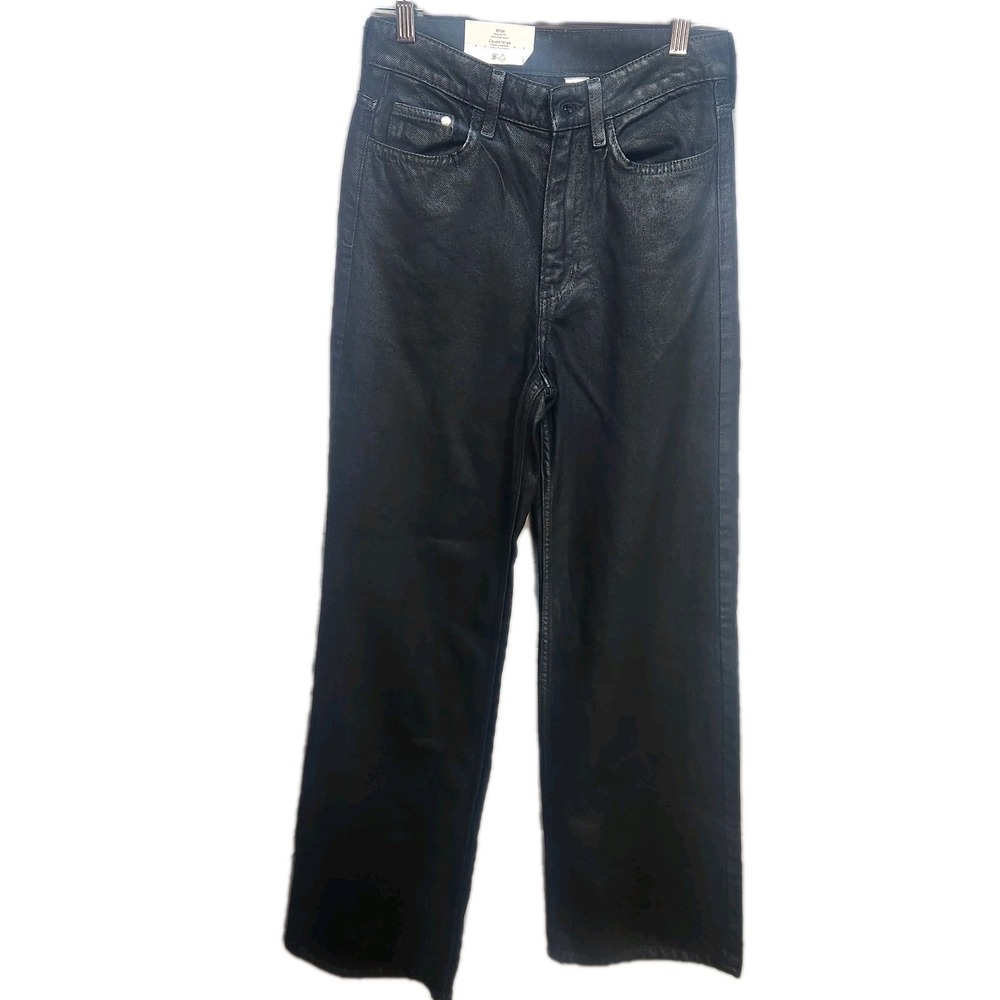 NWT H&M Ultra High Waist Wide Leg Black Wash Jeans Size 4 Flare Baggy